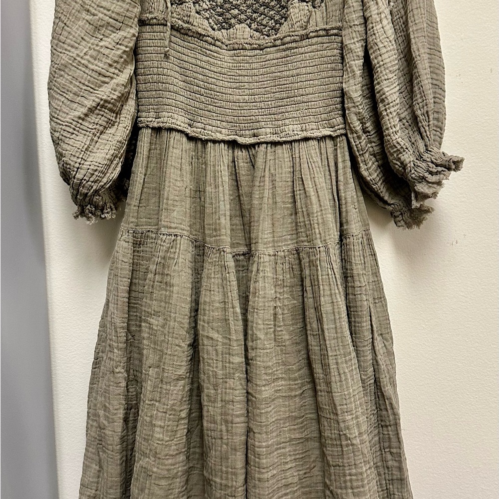 Free People Textured Long Sleeve Dress in Olive